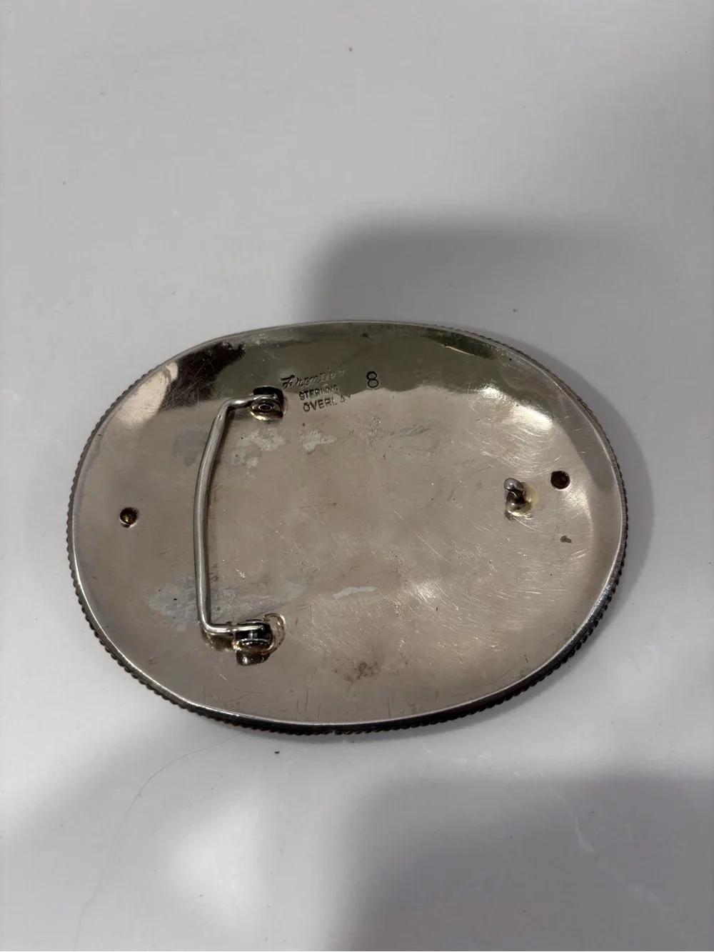 Frontier Vtg 2nd Place Rodeo Belt Buckle Sterling Silver Overlay Jewels